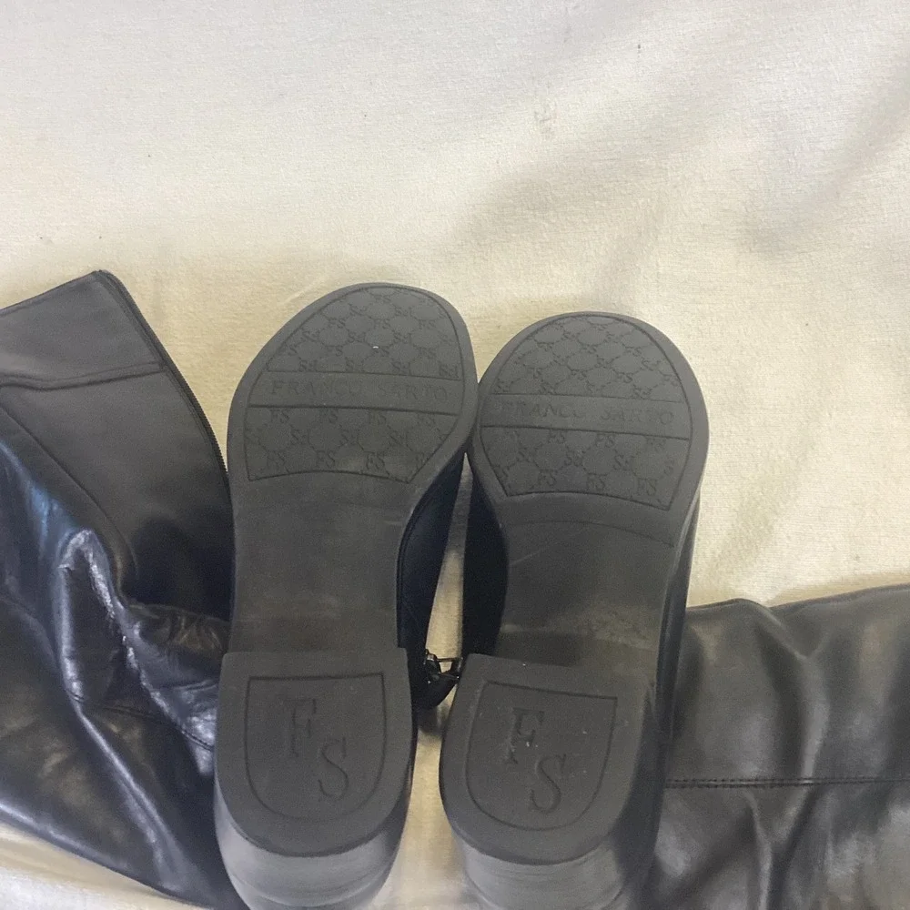 Franco Sarto Cissy Black Leather Knee High Riding Boots Womens 10M Block Heel